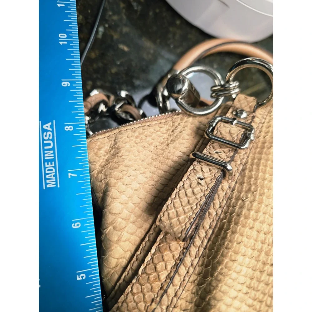 Coach Madison Sophia Satchel M Tan Python Embossed Leather Silver Chain Luxury